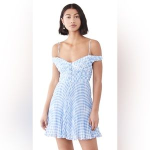 Self Portrait Women's Blue Gingham Off The Shoulder Mini Dress - Size 8